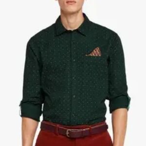 Scotch & Soda Green Polka Dot Men's Shirt Handkerchief Square Size L Regular